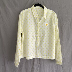 Vintage Button-Up Blouse White with Yellow Polka-Dots‎ No Tags Women's Size M